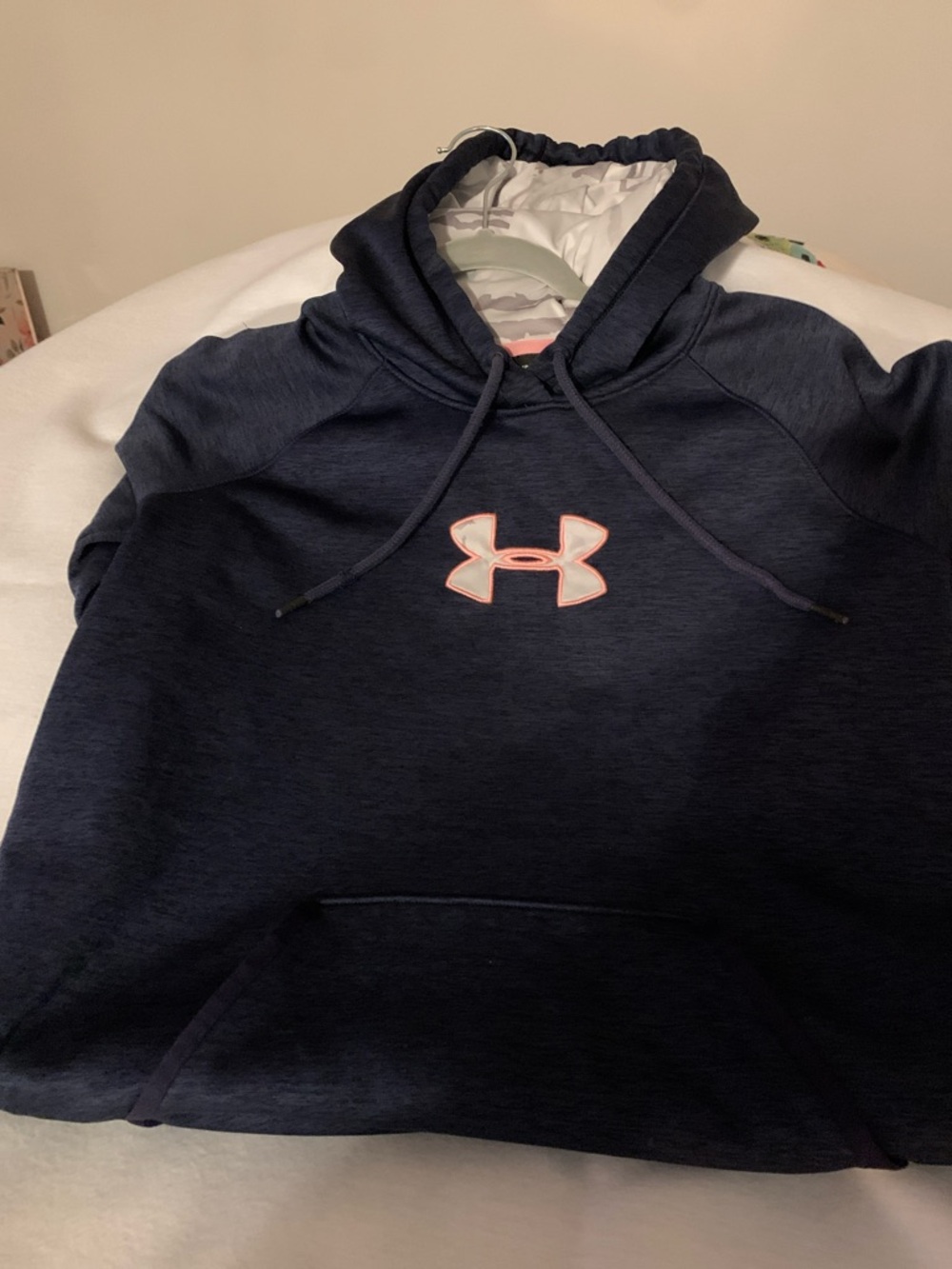 Under Armour Navy Pullover Hoodie with Pink-Trim Logo